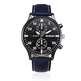 Coolster Herren Business Retro Design Lederband Armbanduhr (Blau)