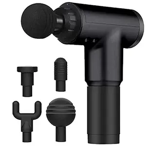 Scholazs Cordless Handheld Massage Gun Deep Tissue Massager with Quiet 6 Speed High Intensity Vibration and 4 Massage Heads Body Massager (Black)