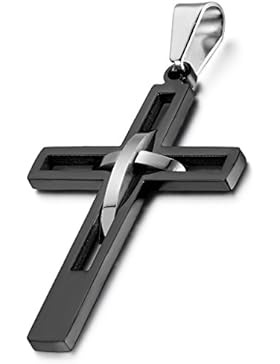 cupimatch Herren Vintage Edelstahl poliert Silber Schwarz Hohl durchbrochener Kreuz Anhänger Halskette mit 55...
