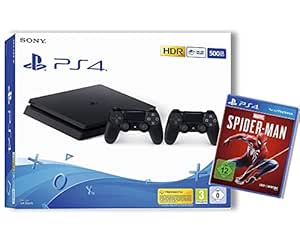 PlayStation 4 - Konsole (500GB, schwarz, slim, F-Chassis) inkl. 2 DualShock 4 Controller + Marvel’s Spider-Man - Standard Edition - [PlayStation 4]