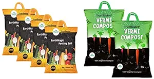 TrustBasket Enriched Premium Organic Earth Magic Potting Soil Mix with Required Fertilizers for Plan & Organic Vermicompost Fertilizer Manure for Plants - 10 KG Combo