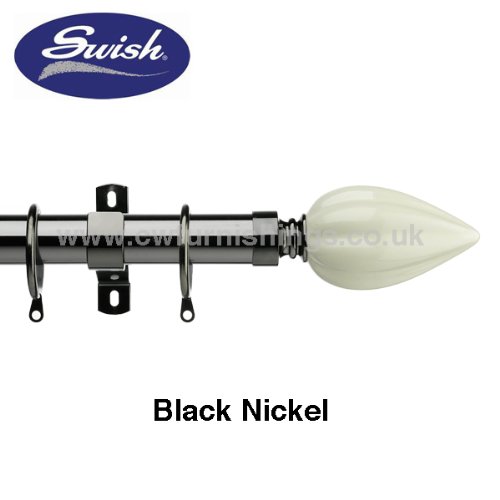 Swish Sophia 28mm Curtain Pole Set With Cream Ceramic Spear Finials, Black Nickel, 240cm