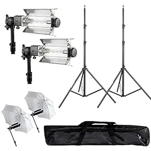 Hanumex Porta Kit 1000w Porta Light Porta Kit Studio Light Camera Flash Light with 9 feet Light Stands and Umbrella Lights Pair of Light Stands, Porta Lights Pair of Umbrellas and Carry Bag for Studio Setup | Set of 2 |