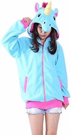 Adult Men Women Blue Large tail Unicorn Pegasus Unisex Anime Reborn Cosplay Costume Exotic Novelty Hoodies Zipper Sportswear Jacket Coat Sweatshirt Casual Sport Clothing Long Sleeve tops