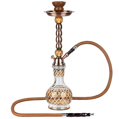 Mianova® Orientalische Wasserpfeife Shisha Hookah Set 47cm Tribal 1 Schlauch inkl. Kohle, 5 Mundstücke und Zange Braun - 2