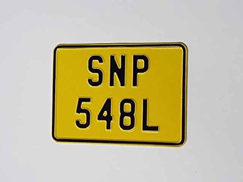 Motorcycle Show Pressed Number Plate + Border, Reflective Yellow 7"ins x 5"ins