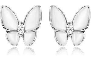 SLUYNZ 925 Plata Esterlina Nácar Mariposa Pendientes para Mujeres Chicas Adolescentes CZ Mariposa Aretes