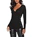 Produktbild Longra Damen V-Ausschnitt Langarmshirt Figurbetontes Langarm T-Shirts Damenbluse Elegant Blusen Festliche Blusenshirts Business Shirtblusen Party Oberteile mit Bandge (Black, L)