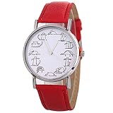 Babysbreath17 Frauen Kinder reizende Karikatur-Katze-Uhr- er-Band-Analog-Legierung Quarz-Kind-Geschenk-Armbanduhr Hellrot