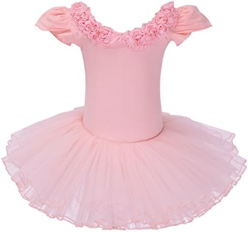 Onlyyong Girls' 3D Rose Collar Ballet Tutu Dress(XL,Apricot)