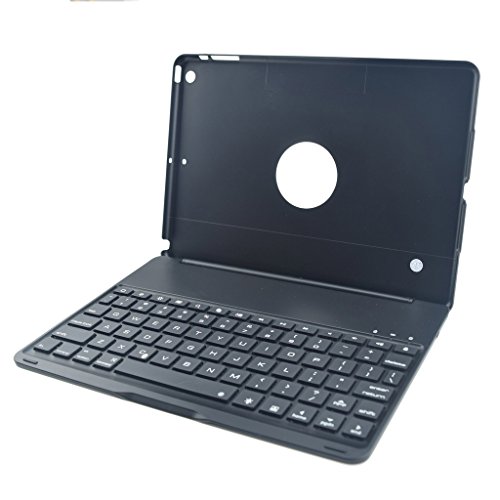 Bigwoo Wireless Bluetooth Keyboard for iPad Air Clamshell Folio Case with Seven Color LED Backlit - Black Color