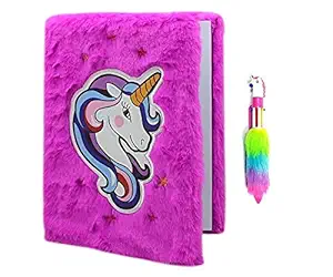 FETE PROPZ Unicorn Theme Beautiful Fur Diary & Feather Pen for Birthday Gifts for Kids (Fur Diary & Pen Multicolor)