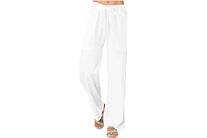Baiomawzh Pantalon Fluide Femme Eté, Pantalon Lin Femme Eté Chic et Elegant, Pantalon Large Femme Taille Elastique Chic Et Elegant Décontractée Couleur Unie Pantacourt