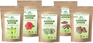 KalpAyush Amla, Reetha, Shikakai, Bhringraj, Hibiscus Powder natural hair colour (Pack of 5) Each 50gm for Complete hair care-(Organic)