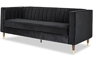Home Detail Velvet Fabric Sofa 1 2 or 3 Seater Settee Upholstered Living Room Furniture Set (3 Seat Sofa Only, Black)