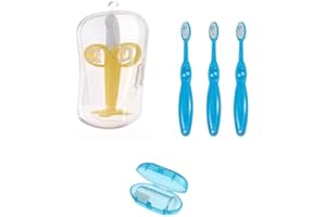 Sanitral-Baby’s complete First Toothbrush Kit-Blue 0-2 Years-Set Of 3 | Baby Banana Teether with Case | Baby Finger Silicone Toothbrush-Blue | Toddler Toothbrush Blue 3 Pcs (0-24 months )