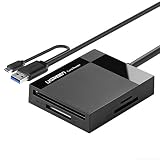 UGREEN USB 3.0 Lector de Tarjeta Múltiple Leer Simultáneamente 4 en 1 con OTG, la velocidad alta de hasta 5 Gbps, Soporta tarjetas de memoria TF/SD/SDXC/SDHC/MMC/CFI/CFII/Ultra II CF/Extreme CF/MS, compatible con Windows XP/Vista/7/8/10, Mac OS and Linux system, Cable Negro de 0,5m