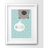 Hallo Bär Kinderposter ungerahmt, türkis