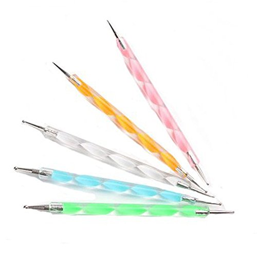 Topteck 5Pcs Nail Dotting Marbling Pen Set for Nail Art