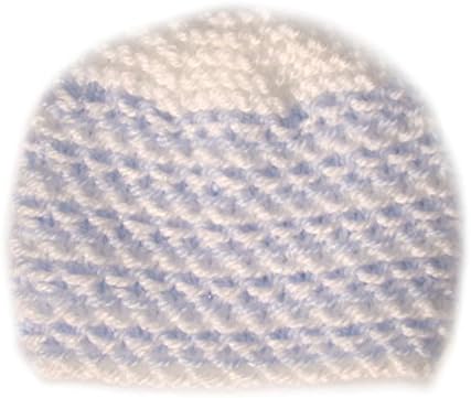 White / Baby Blue Hand Knitted Baby Beanie Hats - Newborn 0-3 months (blue / white)