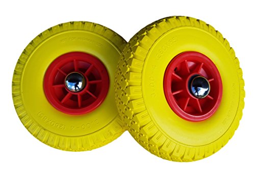 2 x Frosal PU Rad Bollerwagen + Radbefestigung Sackkarre Ersatzrad Vollgummi pannensicher gelb/rot