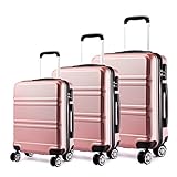 Kono Set 3 Valises Voyage Rigide léger Ensemble de Bagages Trois pc 4 Roues Trolley 360 degrés Bagage Cabine (Nue)