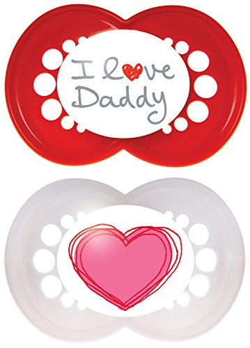 MAM Style Pack of 2 Soothers 6+ Months (Available in Pink or Blue) (I love Daddy Red)