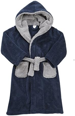 Boys Hooded Super Soft Fleece Dressing Gown Navy Grey 7-13 Years