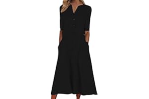 AMhomely Women Dress Sale Clearance Summer Spring V-Neck Printing Pocket Buttons Casual Loose Mid-Calf Dress UK Ladies Dress Party Elegant Beach Dress Club Cocktail Work Dresses Evening Gowns
