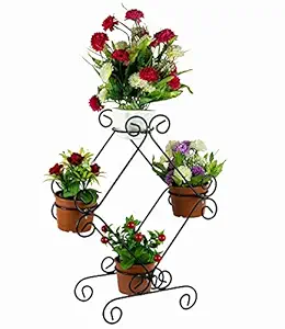 Zain Decor Home Decorative Metal Pot Stand Planter Holder, Black, 49 cm x 37 cm x 16.5cm
