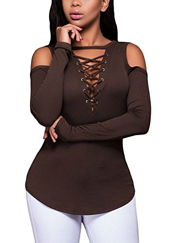 Twippo Fitted Shirts Soft, Women Stretchable Rib Top Jumper For Teens Coffee L