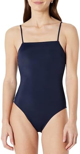 Amazon Essentials Costume da Bagno Intero con Scollo Quadrato Donna, Blu Marino, 50