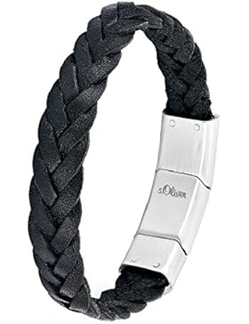 s.Oliver Herren-Armband 19,5+1,5 cm verstellbar Edelstahl matt Leder geflochten