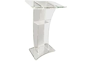 YilwnnCse Podio Transparente para Iglesias de Acrílico,Soporte de Atril Portátil Extraíble,Podio con Gran área de Lectura,Atril de Presentación,Podio de Discurso de Pie del Podio de Iglesias