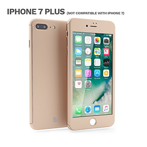 Funda iPhone 7 Plus 360 Grados Completa - Carcasa Integral y Cristal de Vidrio Templado para Movil Apple iPhone 7 Plus - Fundas Delantera y Trasera - iPhone 7 Plus Case Cover  Oro 