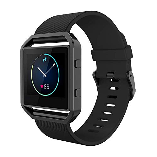 Simpeak Bands with Frame Compatible with Fitbit Blaze, Silicone Replacement Band Strap with Stainless Steel Frame Case Replacement for Fitbit Blaze, Small, Black