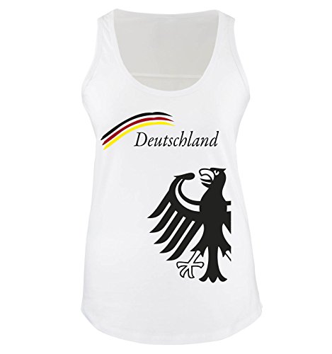 R1 – DEUTSCHLAND MOTIV 20 Damen Tank Top Weiss / Schwarz-Rot-Gelb Gr. L
