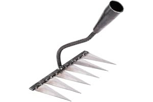 Râteau de jardin Delmkin Râteau de jardin en métal Râteau en acier au carbone trempé pour désherber, creuser et desserrer (Style 2)