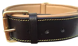 Soft Touch Collars Black Genuine Leather Padded Dog Collar with Heavy Duty Brass Buckle, Size XLarge, 28