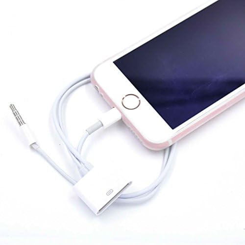 ME 30 Pin to 8 Pin Cable Adapter Converter with 3.5mm Audio Connector for Iphone 5/5s/6/6s/iPod Touch/iPad Air, Ipad Mini, White