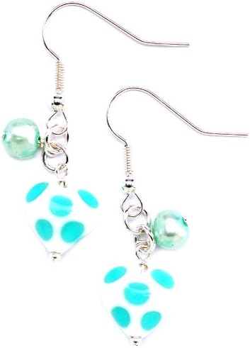 Amanti Venezia Mint Green Freshwater Pearl and Teal/White Genuine Murano Drop Earrings of 4.5cm