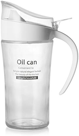 Oil Dispenser Bottle-Oil Pourer Vinegar Cruet, 21 OZ Glass Bottle with Drip-free Bottle Spout and Return Ventilation Design (White)