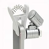 Ampliación: 60x DAXCAV Lente de Celular Mini 2 in1 Teléfono móvil Microscopio Lupa UV Moneda Detector 60X Telescopio óptico Lente de la cámara para la mayoría de teléfonos Inteligentes CL-49
