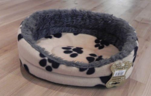 Pet Bed Pink With Cream Paws, Medium, Donut Basket, 48cms