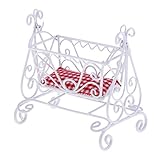 Exquisito alambre cuna muñeca / bebé mecedora columpio cuna cama con colchones para casa de muñecas escala 1:12