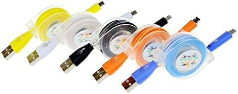 Sudrid 5PCS/Pack 3Ft 1M Tangle Free Retractable Colorful Rainbow LED Fluorescent Night Light Crystal Micro USB Charger Sync Data Cable Cord for Galaxy S3 S4 Note Mega, HTC One, Huawei (A-Package)