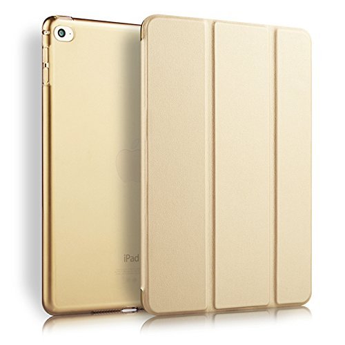 iPad Mini 4 Hülle Auto aufwachen / Schlaf Funktion Ledertasche Leichtgewicht Anti-Kratzer Schutzhülle mit durchschaubar Rückseite Abdeckung für iPad mini 4 (Golden)