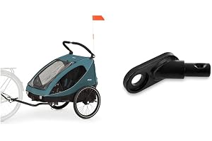Hauck 2 in1 Bike Trailer Pushchair DRYK DUO Two Children Easy Handling XL Storage Foldable, Petrol & Bike Trailer Hitch Metal