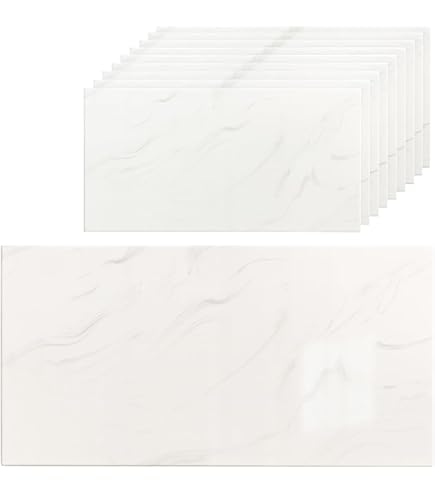 Fantasnight Tegelstickers Wit 60x30cm 10 stuks, Zelfklevende Wandtegels Marmer, Peel and Stick Waterdichte Wandstickers, Verwijderbare Plakstickers voor Keuken Achterwand Badkamer