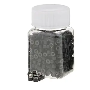 Phenovo 500 Pieces/Box Professional Hair Extensions Silicone Lined Micro Link Ring Beads Crimp Color Bead Tubes Tools - Black Brown - black